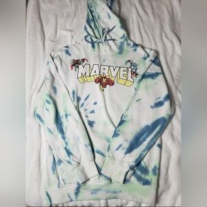 Marvel Men Hoodie Small Blue Tie Dye Ironman Thor Captain America Graphic